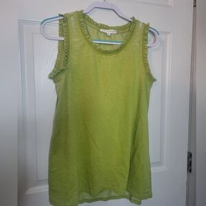 Green Jane + Delancey Medium women's ribbed frill trim tank top Summer Sleeveles